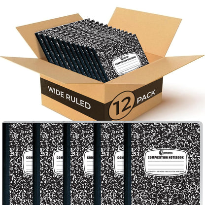 Rosmonde 5 Pack Wide Ruled Composition Notebook, Black Marble Notebooks