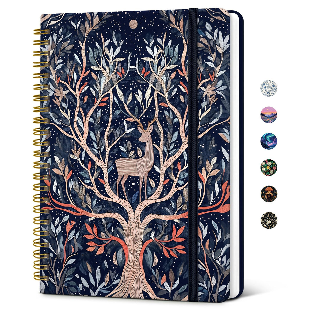 Taja Lined Spiral Journal Notebook for Women, Pretty College Ruled Notebook for Work & Note Taking, A5 Hardcover Journal for Writing, Cute Aesthetic 140 Pages, Midnight Bloom