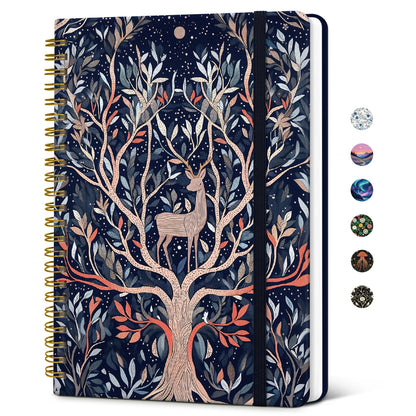 Taja Lined Spiral Journal Notebook for Women, Pretty College Ruled Notebook for Work & Note Taking, A5 Hardcover Journal for Writing, Cute Aesthetic 140 Pages, Midnight Bloom