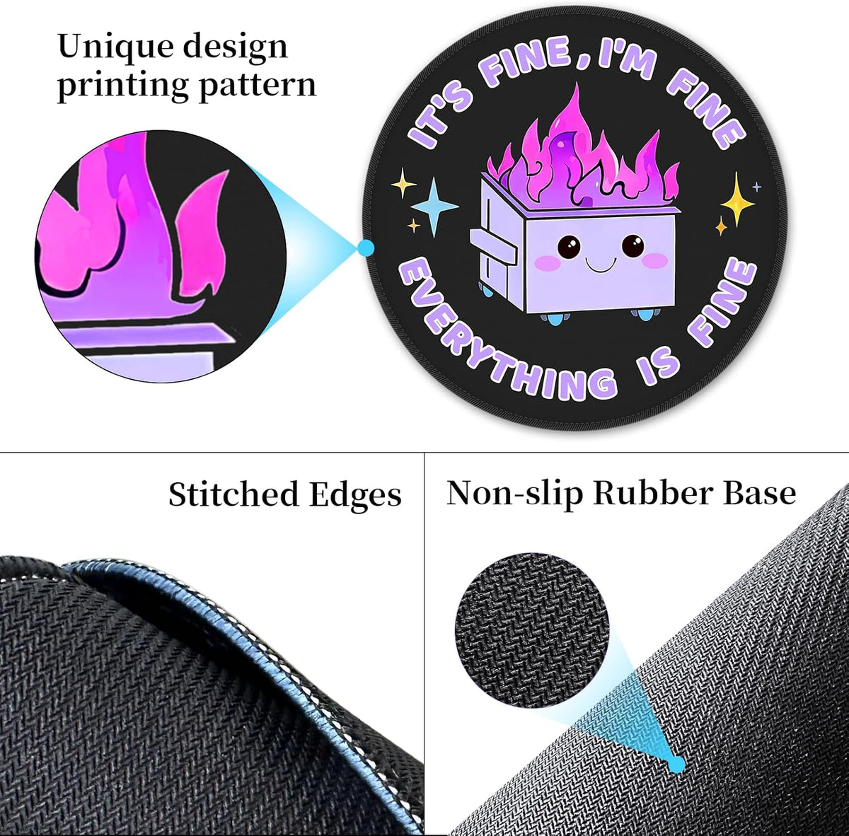 Hancynir Funny Mouse Pad for Desk, Cute Dumpster on Fire Round Mousepad