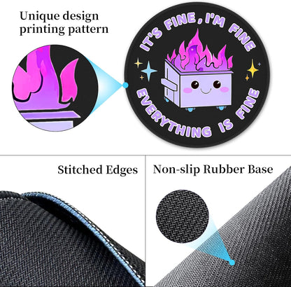 Hancynir Funny Mouse Pad for Desk, Cute Dumpster on Fire Round Mousepad