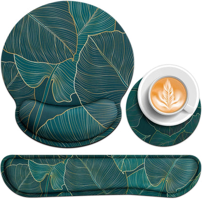 Mouse Pad with Wrist Rest Set, 3-in-1 Wrist Support Mouse Pad Set, Floral