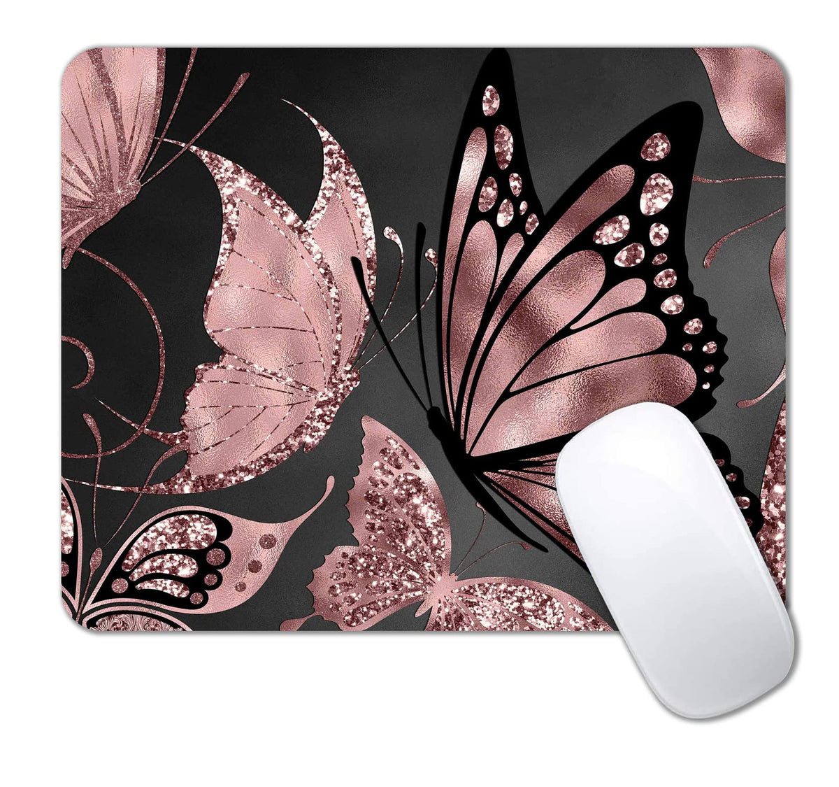 IMAYONDIA Small Mouse Pad Cute, Purple Gold Butterfly Mouse Pads, Modern Flowers Mousepad for Women Girls, Beutiful Mouse Mat Computer Laptop Office, 9.5 X 7.9 Inch