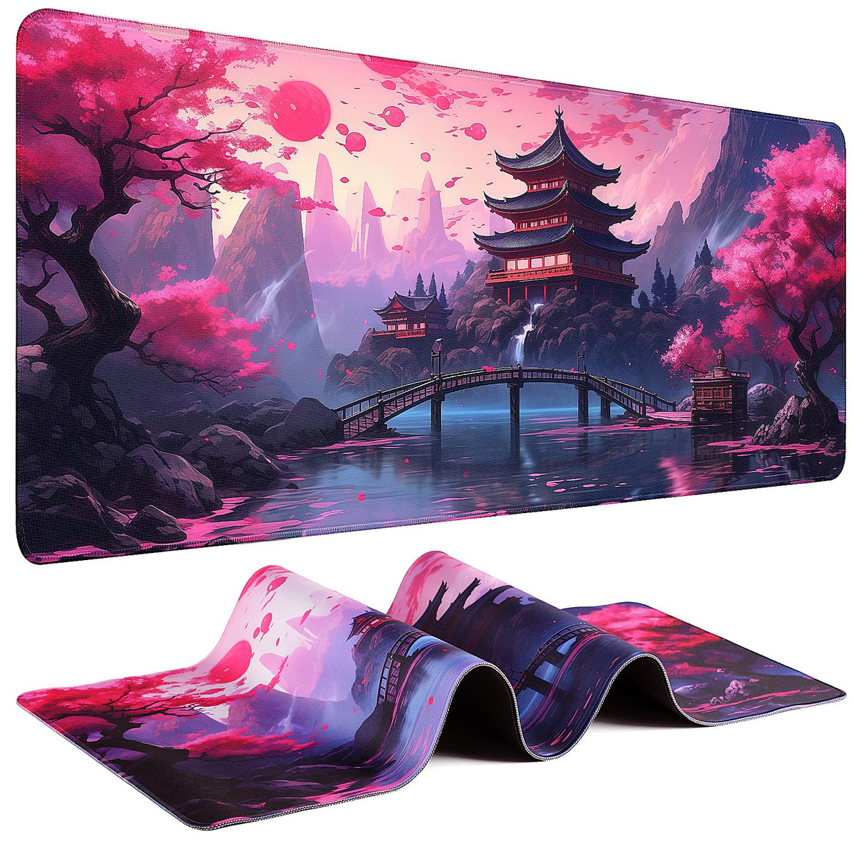 Mouse Pad Gaming - Desk Mat for Keyboard and Mouse - Kanagawa Large Mouse Pad for Desk, Japanese Sea Wave Mousepad (31.5 x 11.8inch) with Non-Slip Base, Desks Pad Mat for Game, Office and Home