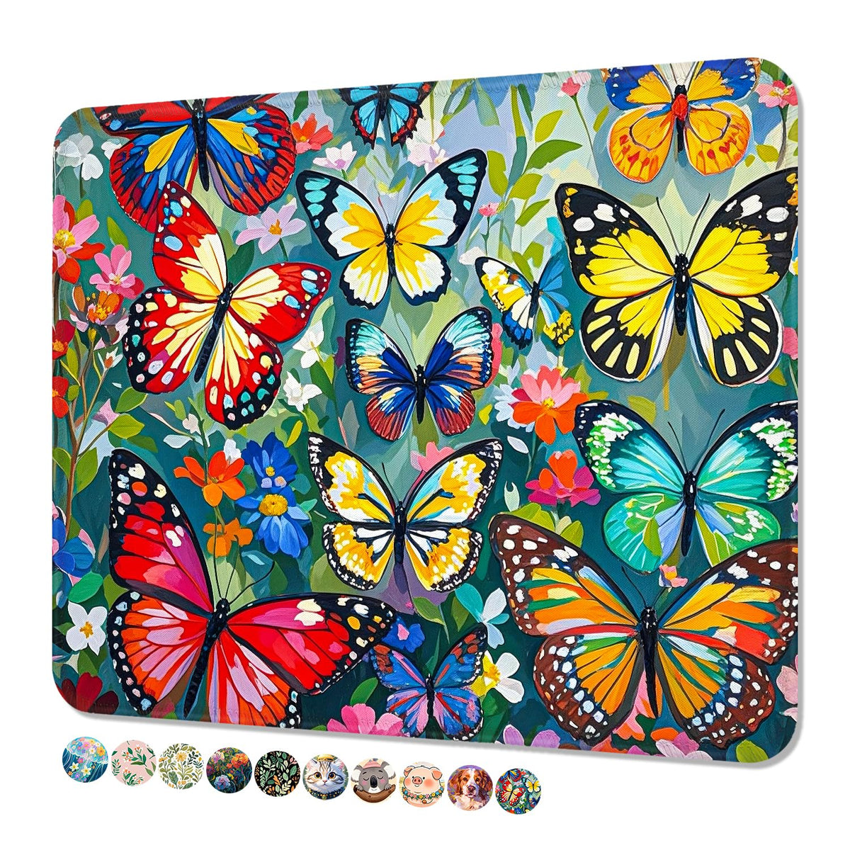 Mouse Pad, Cute Mouse Mat, 10" x 8", Colorful Flower Cat