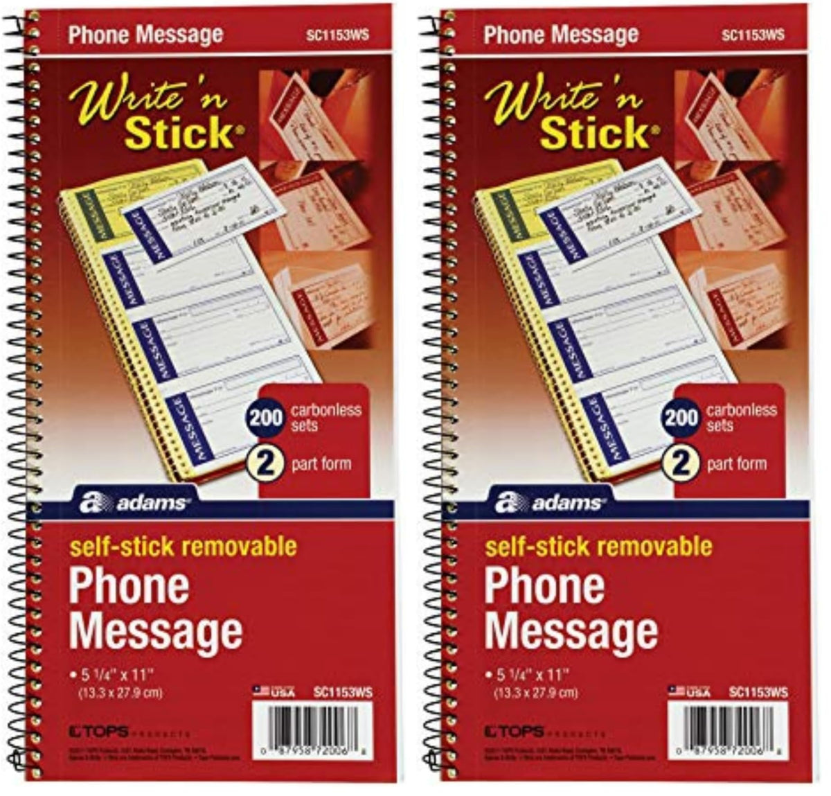 Adams Write 'N Stick Message Pad, 2-Part, Carbonless, Blue, 5-1/4" x 11", 200 Sets per Book (SC1153WS)
