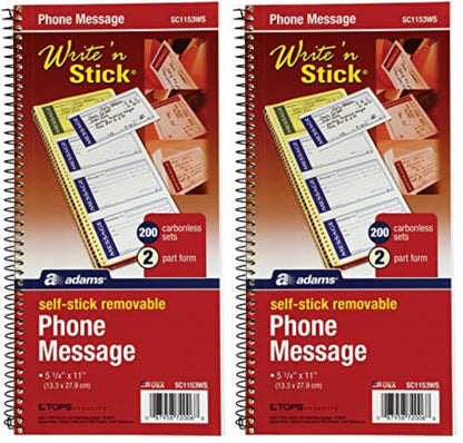 Adams Write 'N Stick Message Pad, 2-Part, Carbonless, Blue, 5-1/4" x 11", 200 Sets per Book (SC1153WS)