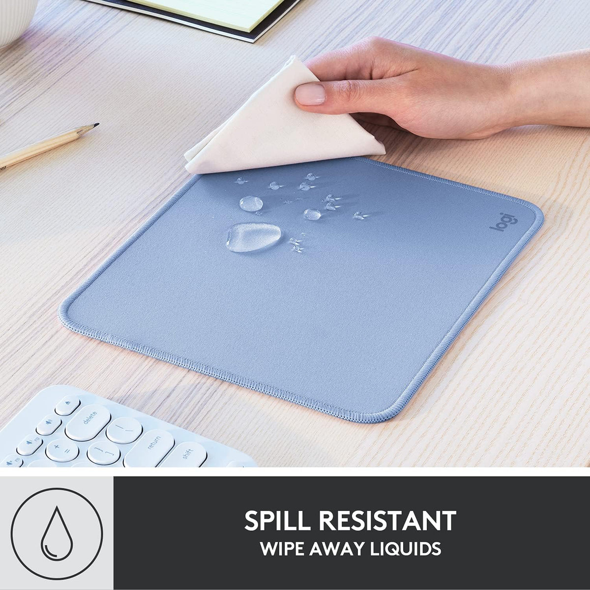 Logitech Studio Series Small Mouse Pad, Anti-Slip 9x8 Inches, Blue Grey