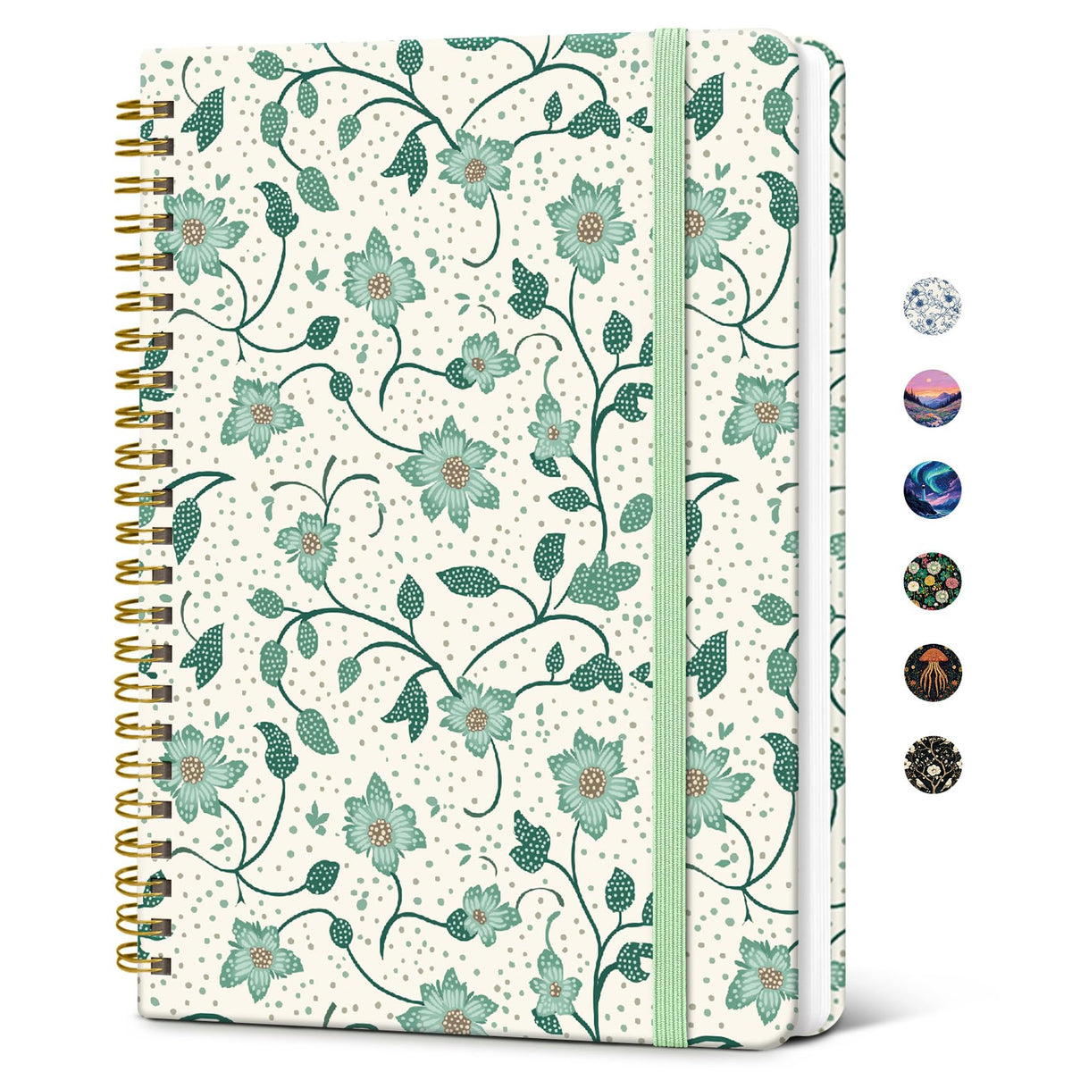 Taja Lined Spiral Journal Notebook for Women, Pretty College Ruled Notebook for Work & Note Taking, A5 Hardcover Journal for Writing, Cute Aesthetic 140 Pages, Midnight Bloom