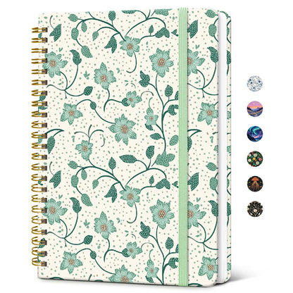 Taja Lined Spiral Journal Notebook for Women, Pretty College Ruled Notebook for Work & Note Taking, A5 Hardcover Journal for Writing, Cute Aesthetic 140 Pages, Midnight Bloom