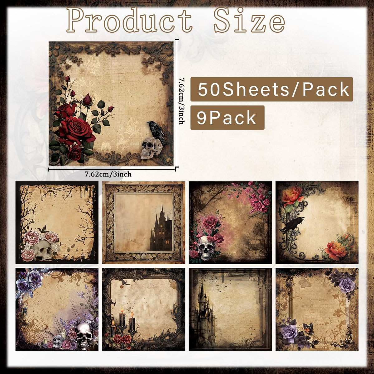 Gothic Sticky Notes 3x3 Dark Style Stationery 9-Pack