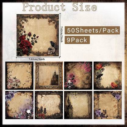 Gothic Sticky Notes 3x3 Dark Style Stationery 9-Pack