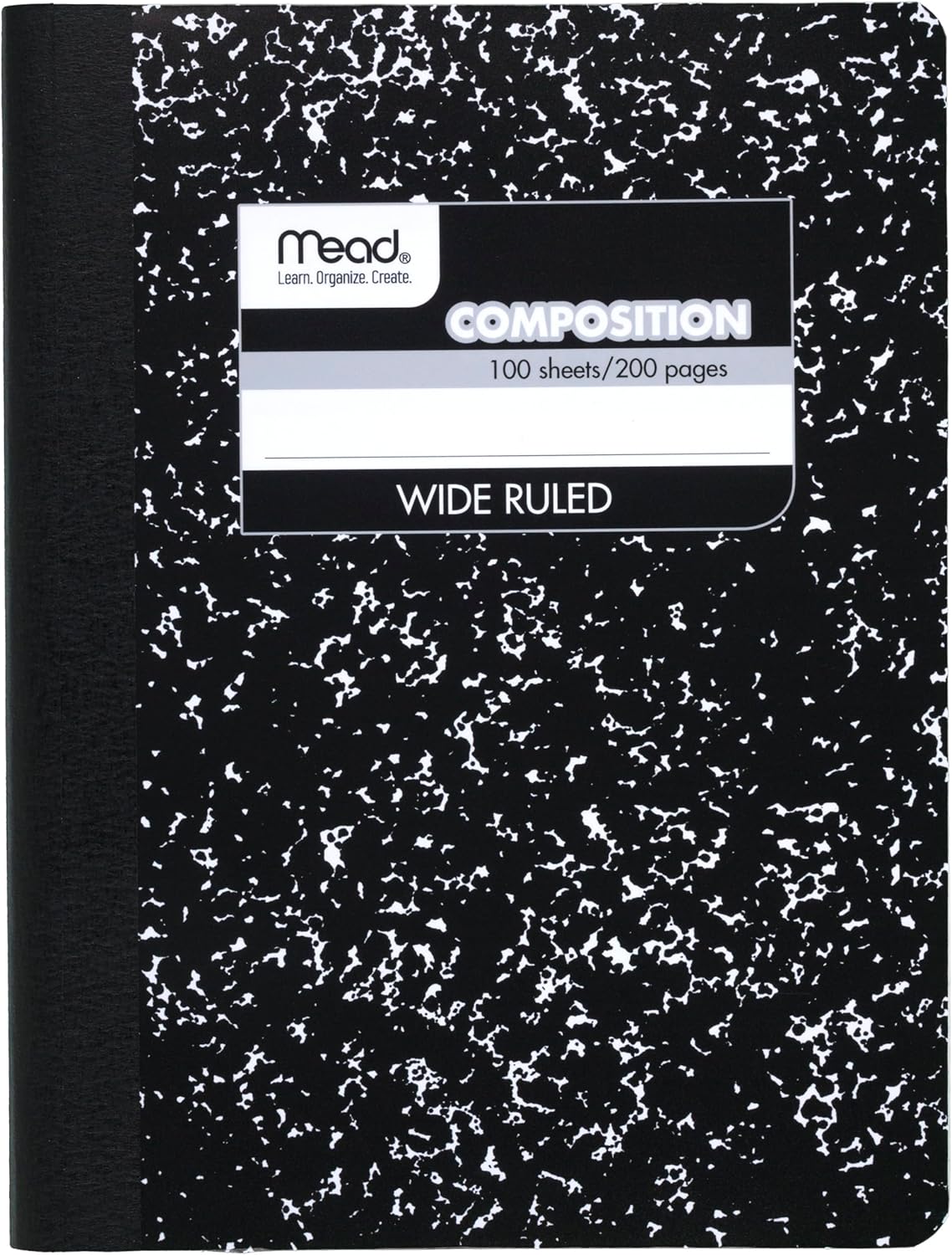 Mead Composition Notebook, Wide Ruled Paper, 7.5" x 9.75", 100 Sheets, Black Marble (09910)