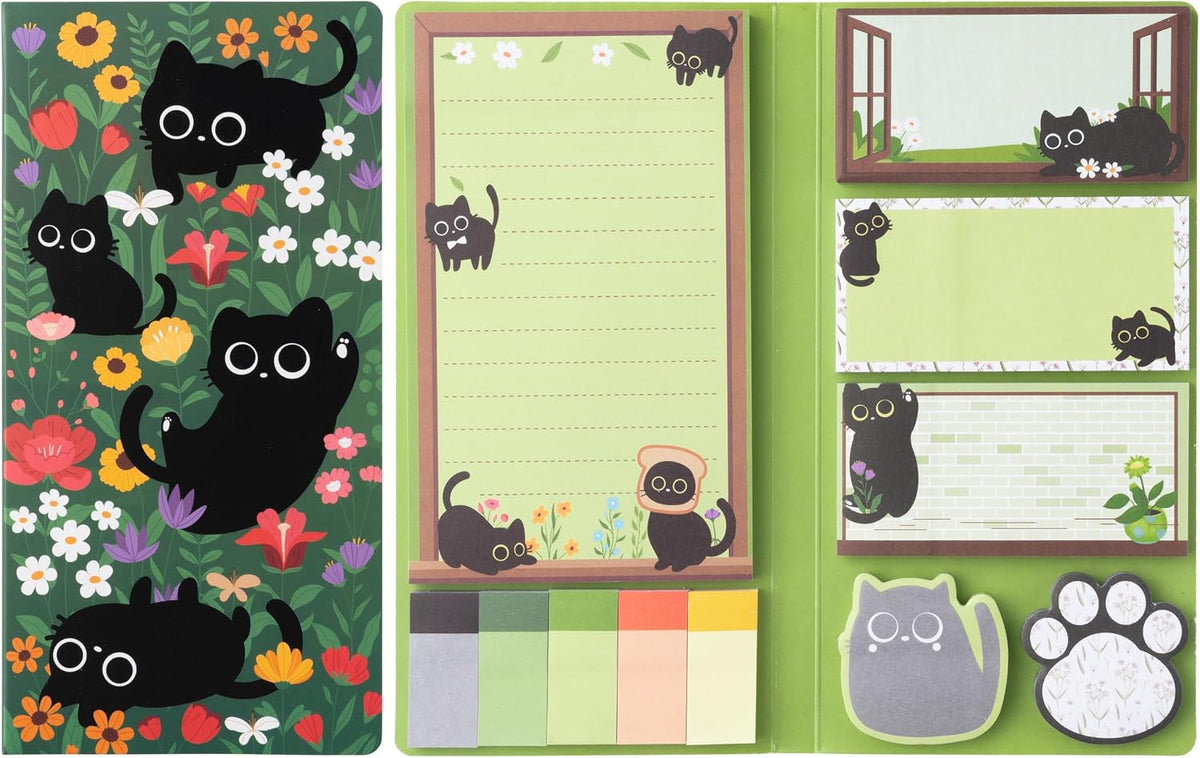 B1ykin Sticky Notes Set - 550 Sheets Memo Writing Pad Cat Floral Design