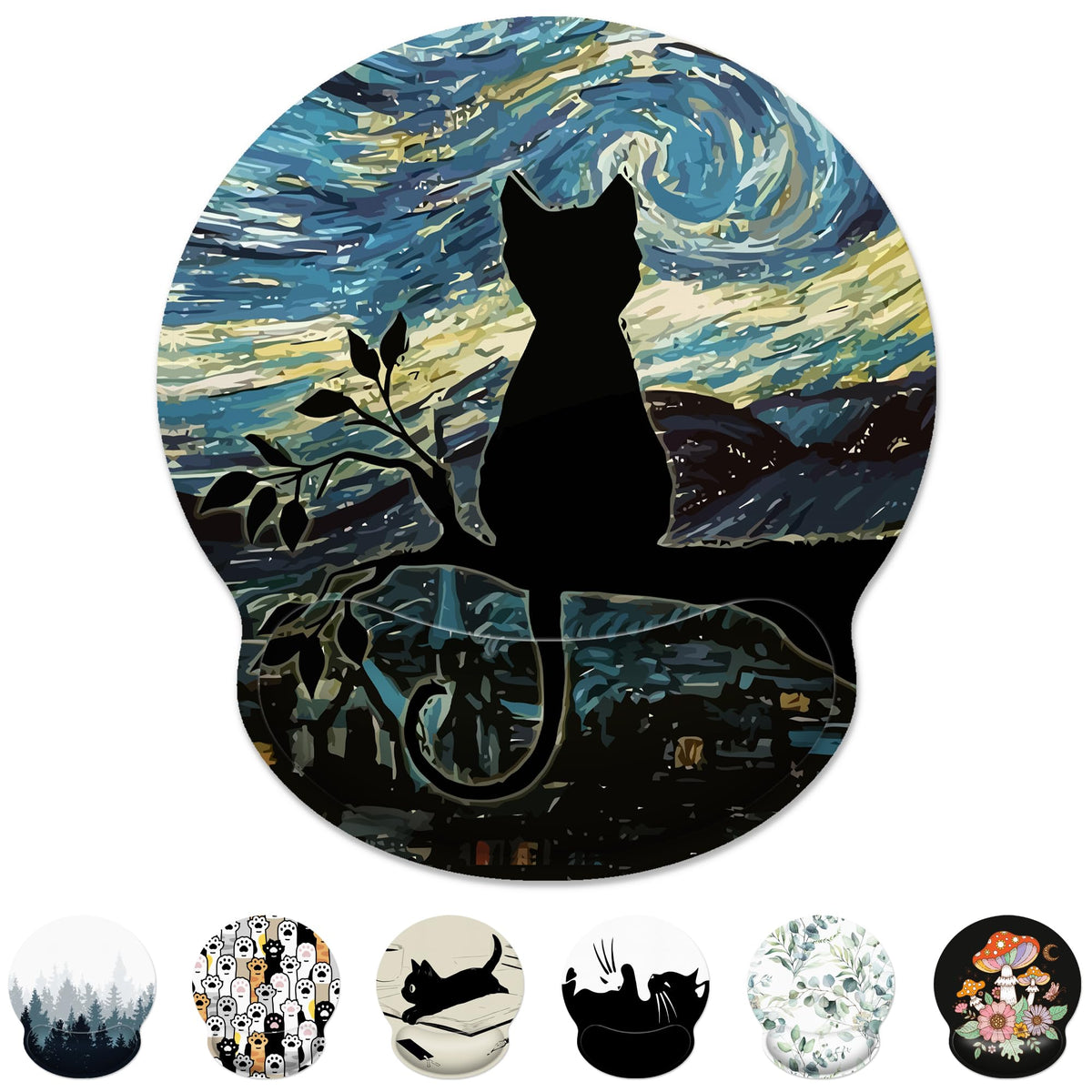 Kawaii Anime Black Cat Ergonomic Mouse Pad with Wrist Rest for Desk Work