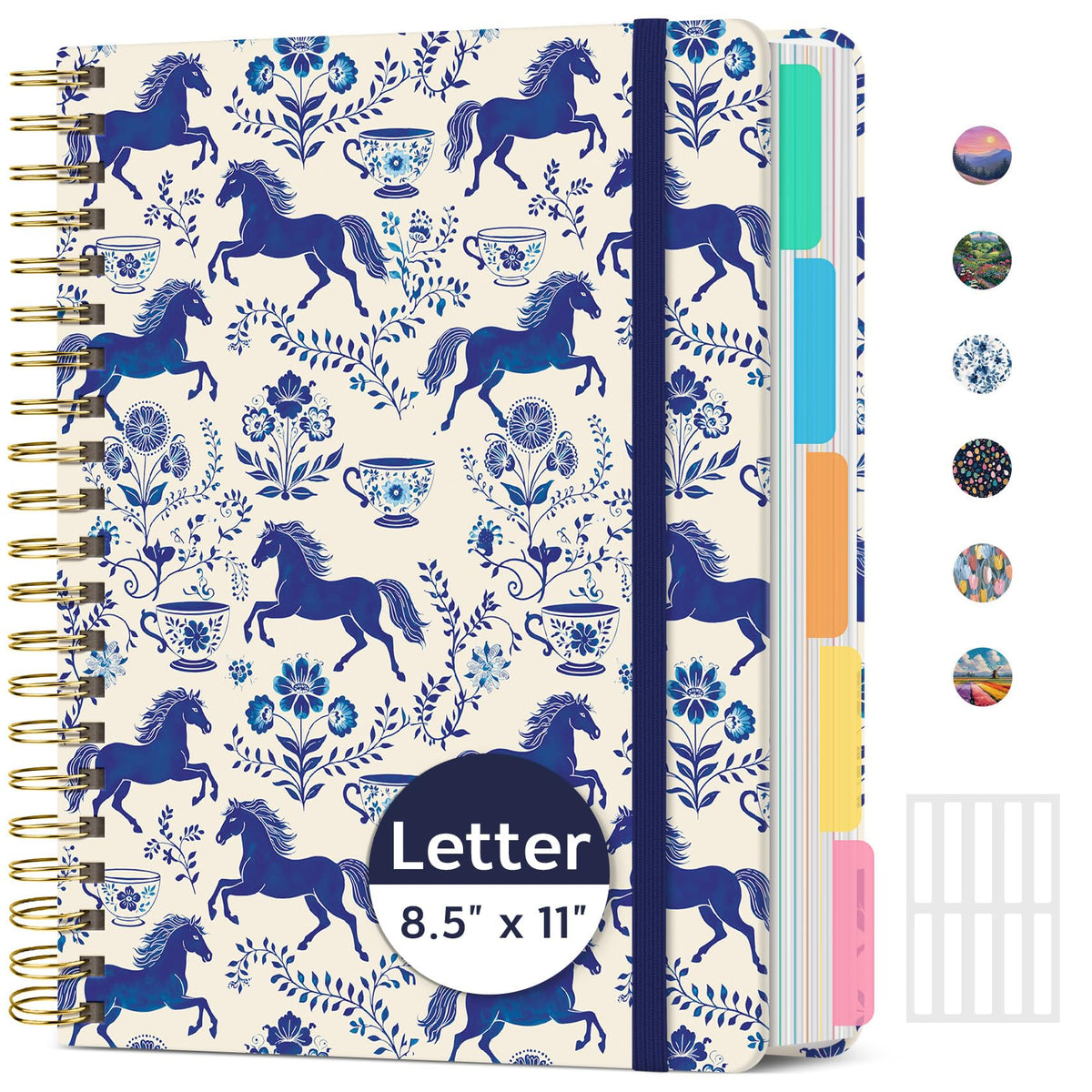 Taja Pretty Large Spiral Lined Notebook for Work with 5 Removable Dividers