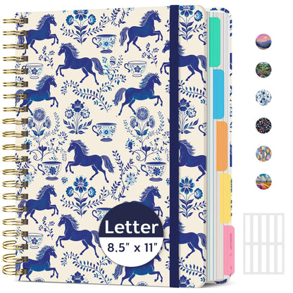 Taja Pretty Large Spiral Lined Notebook for Work with 5 Removable Dividers