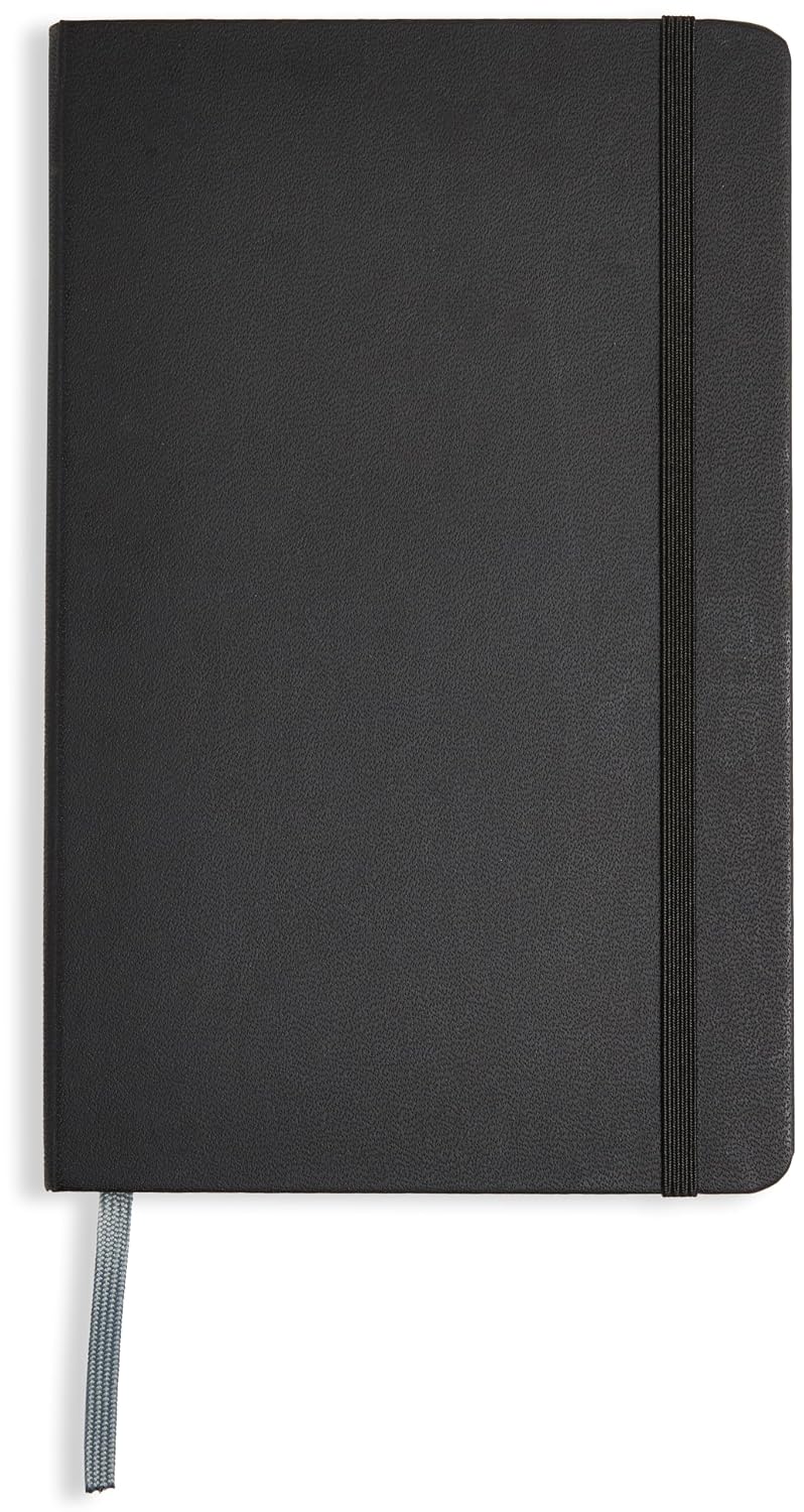 Amazon Basics Classic Lined Writing Notebook for Note Taking and Journaling, Hardcover with Elastic Closure, 240 Pages, 5" x 8.25", Black