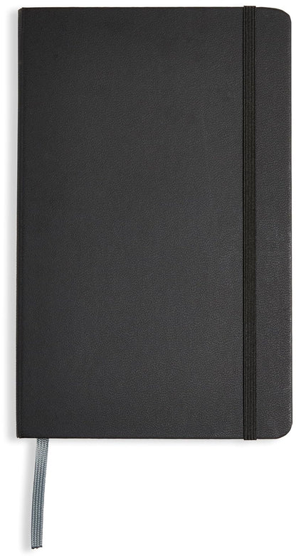 Amazon Basics Classic Lined Writing Notebook for Note Taking and Journaling, Hardcover with Elastic Closure, 240 Pages, 5" x 8.25", Black