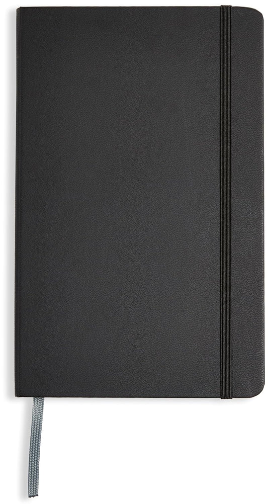 Amazon Basics Classic Lined Writing Notebook for Note Taking and Journaling, Hardcover with Elastic Closure, 240 Pages, 5" x 8.25", Black
