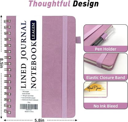 LEAGIM Lined Spiral Journal Notebook for Women & Men, College Ruled Hardcover Notebook for Work & Note Taking, Journals for Writing, 100 GSM, Business, School, 140 Pages, A5(5.8"x8.5") - Pink