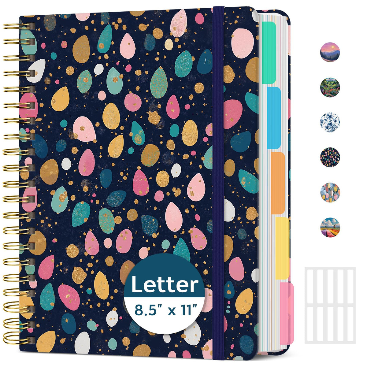Taja Pretty Large Spiral Lined Notebook for Work with 5 Removable Dividers