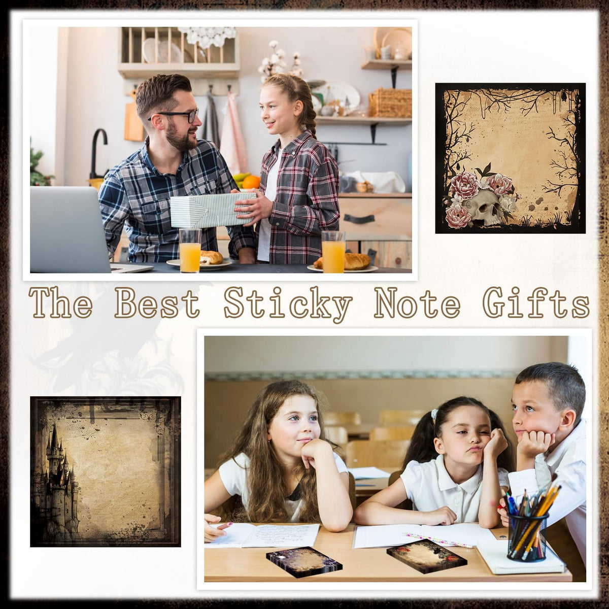 Gothic Sticky Notes 3x3 Dark Style Stationery 9-Pack