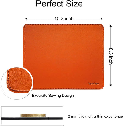 Leather Mouse Pad - Wooden Double-Side Mousepad with Stitched Edge, Waterproof Ultra Thin Mouse Pad for Computers, Laptop, Office & Home, 10.2 x 8.3 Inch, 1 Pack (Orange)