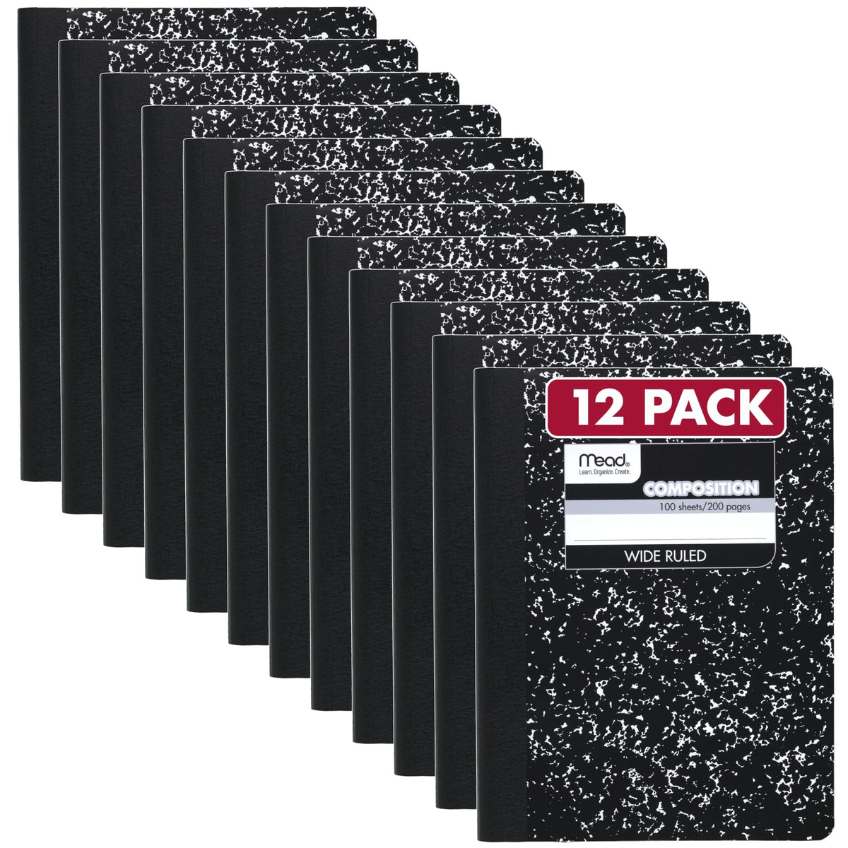 Mead Composition Notebook, Wide Ruled Paper, 7.5" x 9.75", 100 Sheets, Black Marble (09910)