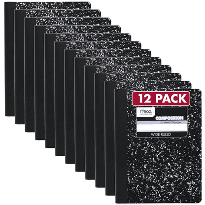 Mead Composition Notebook, Wide Ruled Paper, 7.5" x 9.75", 100 Sheets, Black Marble (09910)