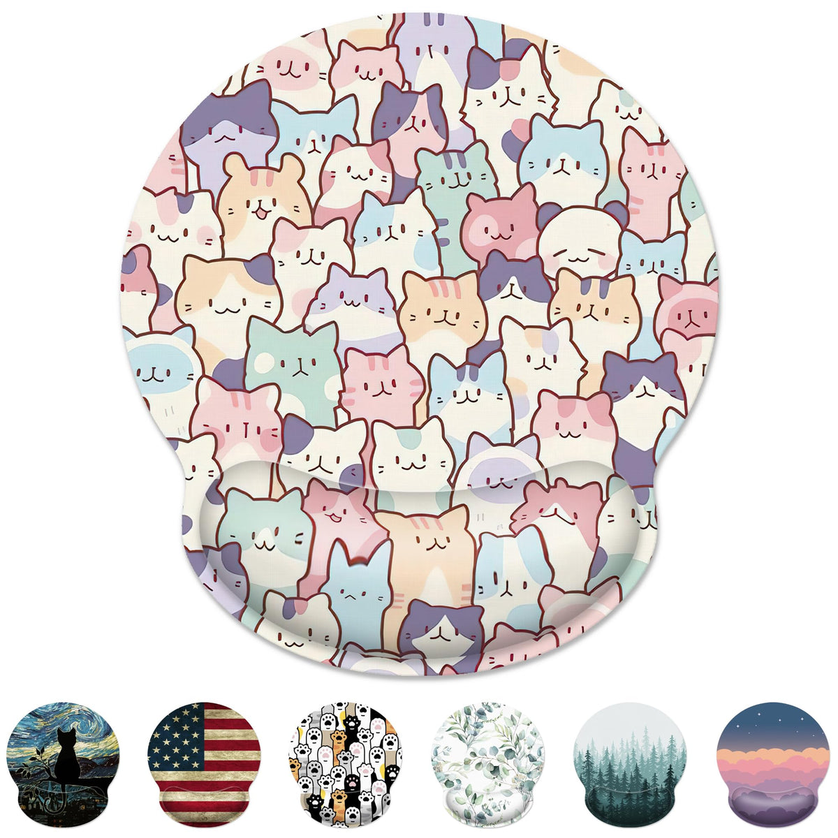 Kawaii Anime Black Cat Ergonomic Mouse Pad with Wrist Rest for Desk Work