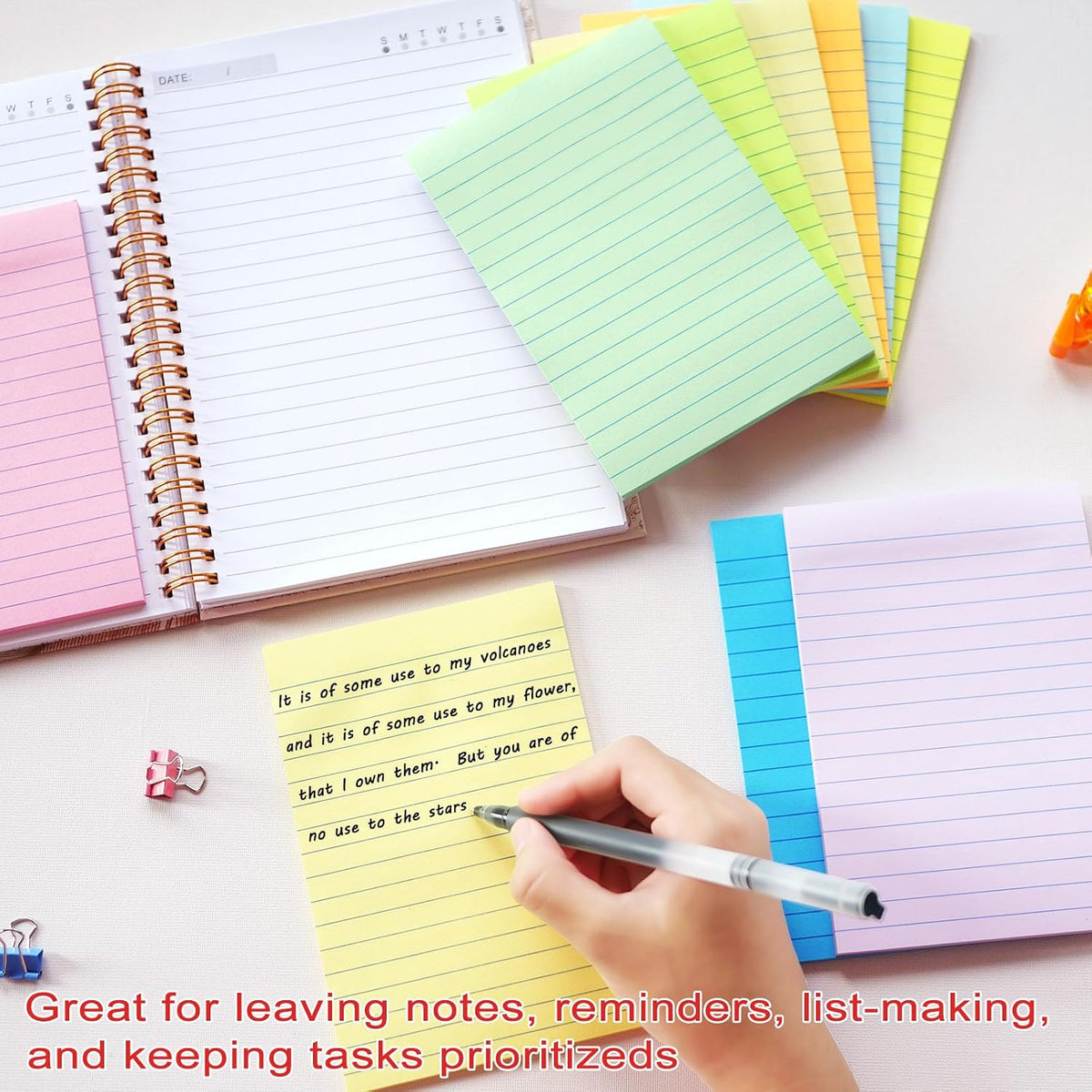 HQCME 9 Pack Lined Sticky Notes with Lines 4X6 in, 9 Pastel Slef-Stick Pads