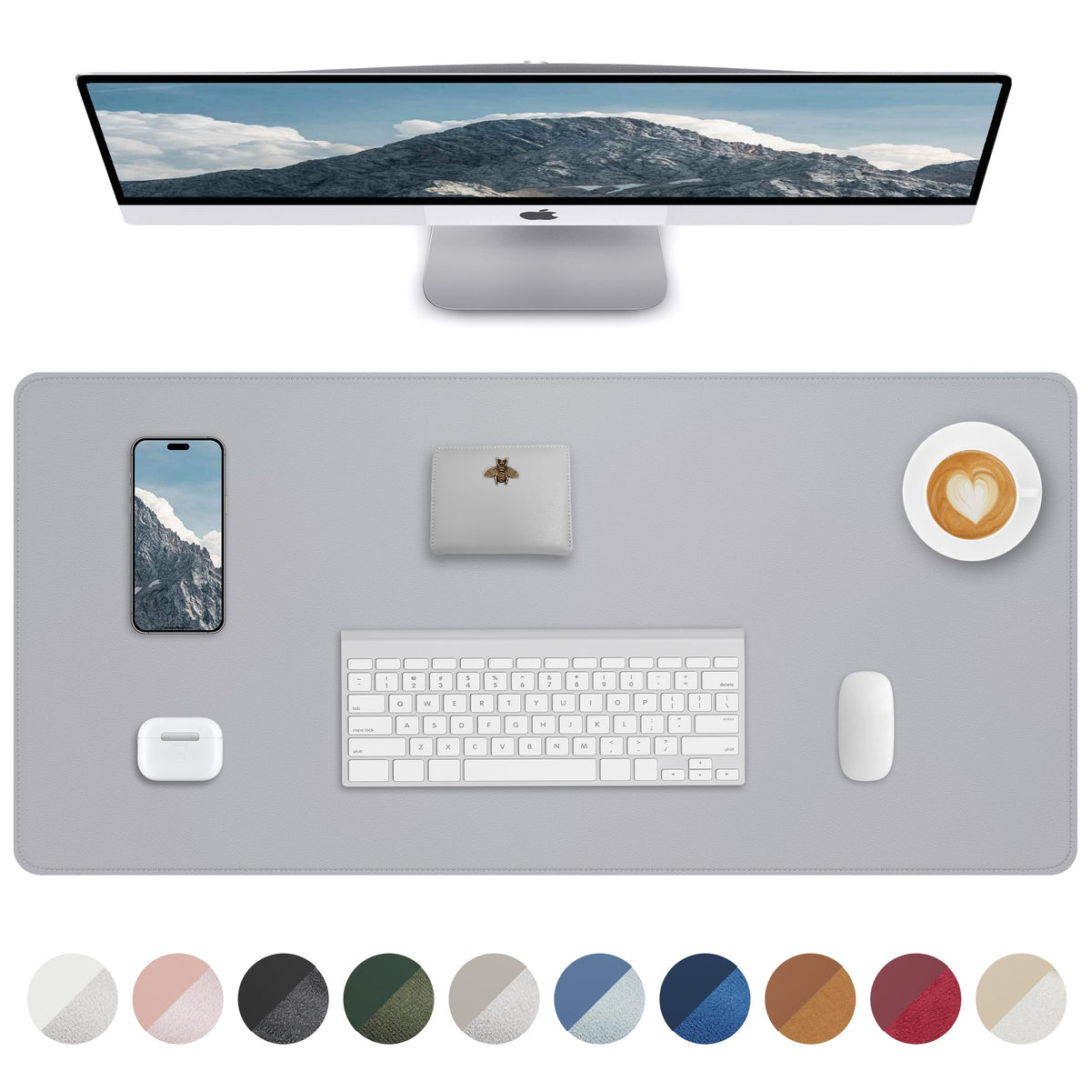 AFIING Desk Pad Protector 23.6" x 13.7" - Non-Slip Waterproof PU Leather Desk Mat for Mouse, Keyboard, Laptop, Office and Home Workspace (Beige)