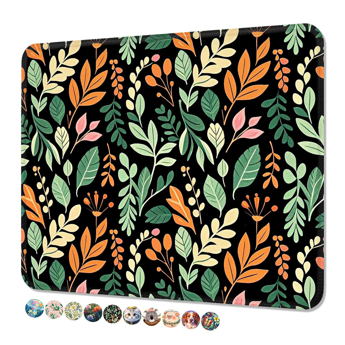 Mouse Pad, Cute Mouse Mat, 10" x 8", Colorful Flower Cat