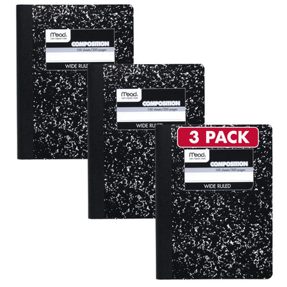 Mead Composition Notebook, Wide Ruled Paper, 7.5" x 9.75", 100 Sheets, Black Marble (09910)