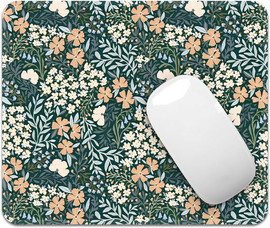 FROGIGO Mouse Pad with Stitched Edges - Cute Floral Mousepad for Women, 9.25 x 7.75 inch Washable Square Desk Pad, Non-Slip Rubber Base, Office Home Laptop Accessories - Vintage Garden