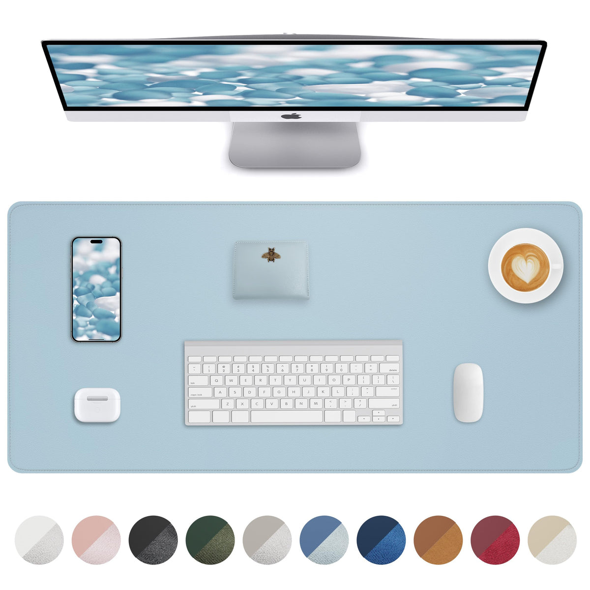 AFIING Desk Pad Protector 23.6" x 13.7" - Non-Slip Waterproof PU Leather Desk Mat for Mouse, Keyboard, Laptop, Office and Home Workspace (Beige)