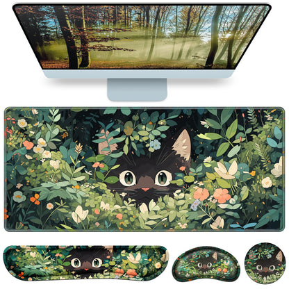 Desk Mat, Large Gaming Mouse Pad with Wrist Rest, 4in1 XXL Mousepad Floral