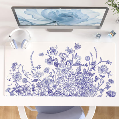 Faux Leather Large Mouse Pad, Office Desk Mat, 31.5"x15.7", Pink Floral