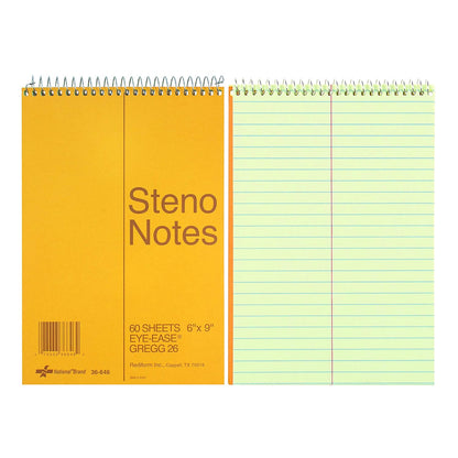 National Steno Notebook, Gregg-Ruled, Green Eye-Ease Paper, Brown Cover, 6" x 9", 60 Sheets (36646)