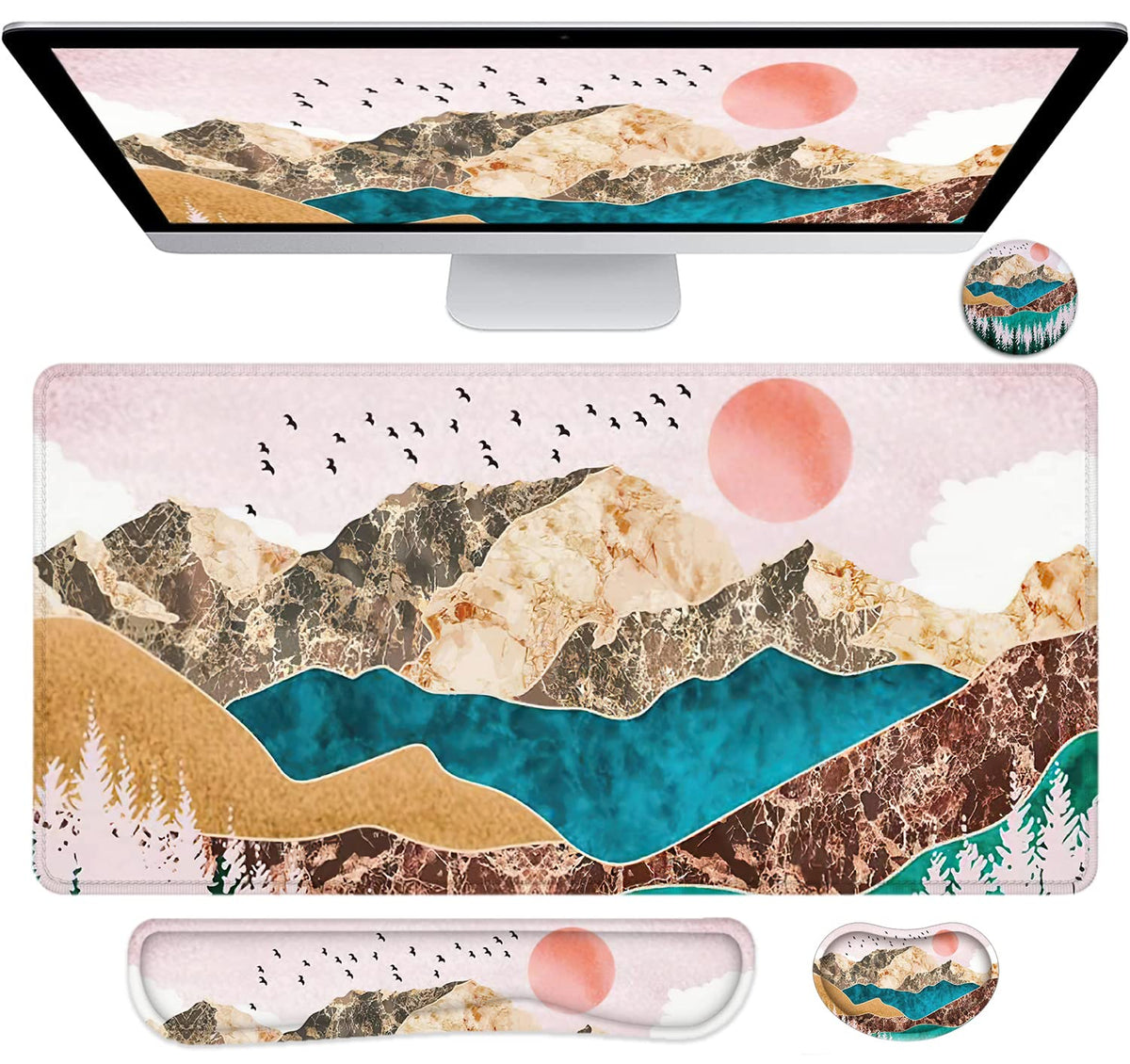Large Mouse Pad with Wrist Rest, 4-in-1 Wrist Rest for Keyboard and Mouse