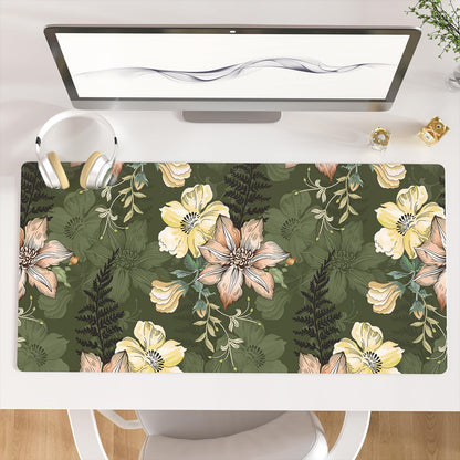 Faux Leather Large Mouse Pad, Office Desk Mat, 31.5"x15.7", Pink Floral