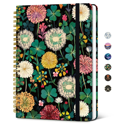 Taja Lined Spiral Journal Notebook for Women, Pretty College Ruled Notebook for Work & Note Taking, A5 Hardcover Journal for Writing, Cute Aesthetic 140 Pages, Midnight Bloom