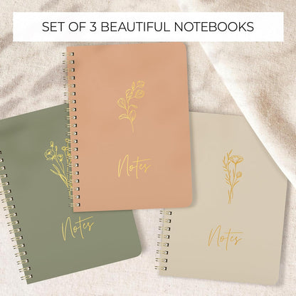 Aesthetic Spiral Notebook Set of 3 For Women - Cute College Ruled Journals