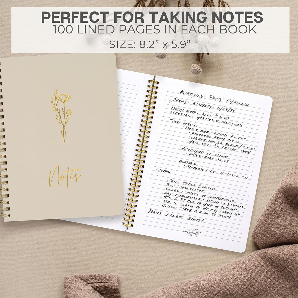 Aesthetic Spiral Notebook Set of 3 For Women - Cute College Ruled Journals