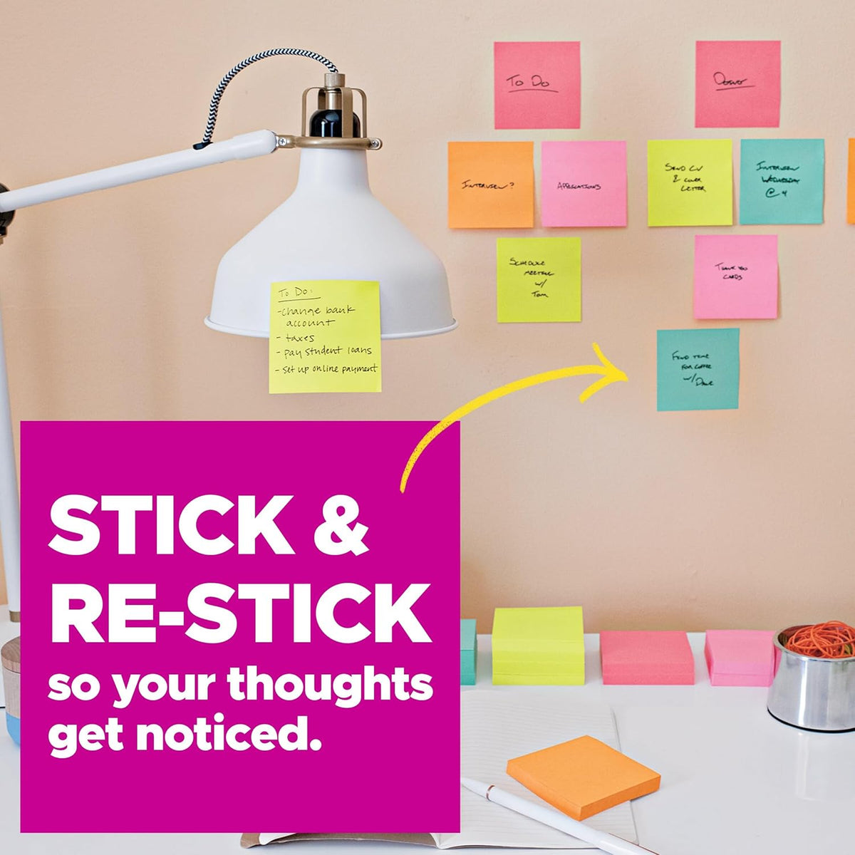 Post-it Super Sticky Notes, 3 x 3 in, Neon Fizz, 6 Pads, 70 Sheets/Pad