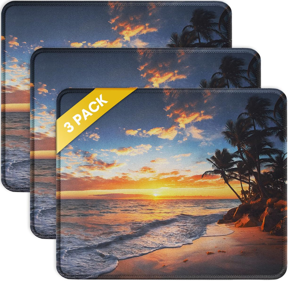 JIKIOU 3 Pack Mouse Pad with Stitched Edge, Perfect Size 10.2x8.3in Black