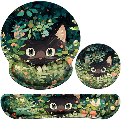 Mouse Pad with Wrist Rest Set, 3-in-1 Wrist Support Mouse Pad Set, Floral