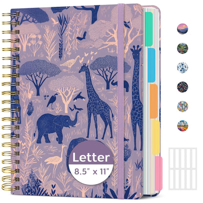 Taja Pretty Large Spiral Lined Notebook for Work with 5 Removable Dividers
