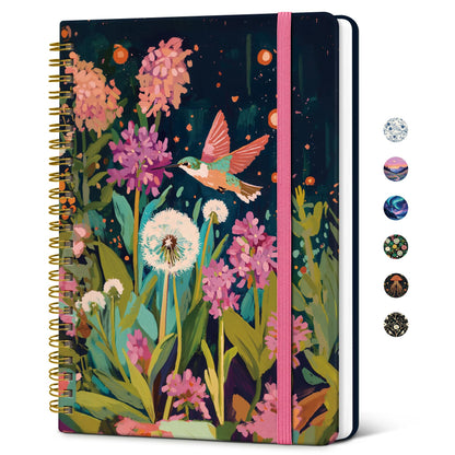 Taja Lined Spiral Journal Notebook for Women, Pretty College Ruled Notebook for Work & Note Taking, A5 Hardcover Journal for Writing, Cute Aesthetic 140 Pages, Midnight Bloom